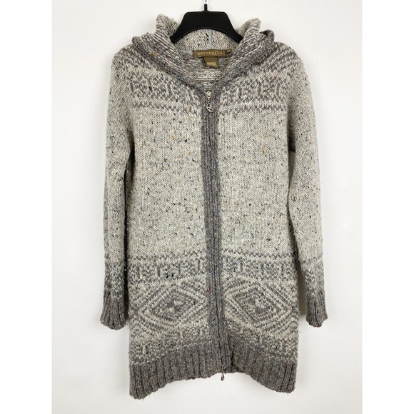 Inis Crafts Sweaters - Inis Crafts Wool Fair Isle Hooded Full Zip Cardigan Sweater Womens S Grey Irish